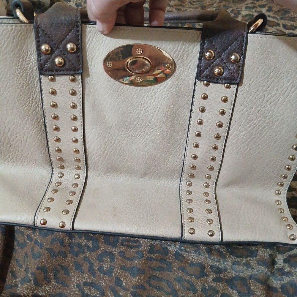 no brand faux leather handbag Tan And Dark Brown